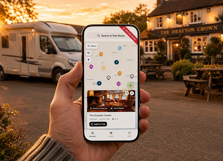 Brit Stops app showing offline map view
